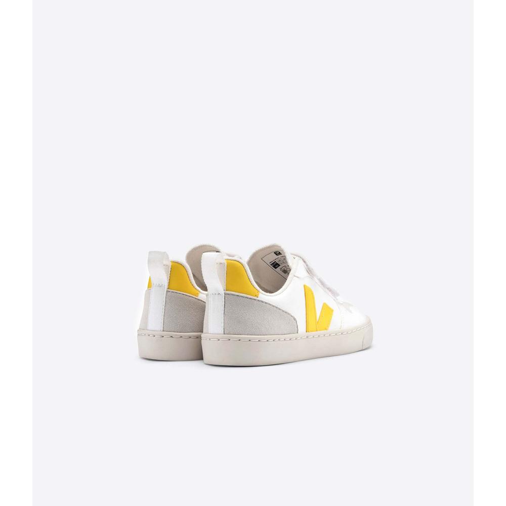 Kids' Veja V-10 STRAPS CWL Sneakers White/Orange | SG 844QMA